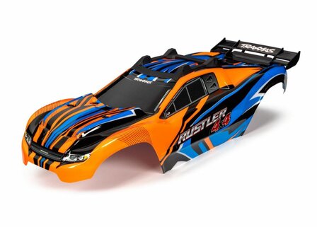 Traxxas Body, Rustler 4x4, Orange &amp; Blue/ Window, Grille, Lights Decal Sheet (assembled With Front &amp; Rear Body Mounts And Rear Body Support For Clipless Mounting) - 6734T