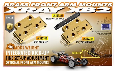 XRAY BRASS 46g FRONT LOWER ARM MOUNT 23&deg;/29&deg; KICK-UP - 322314