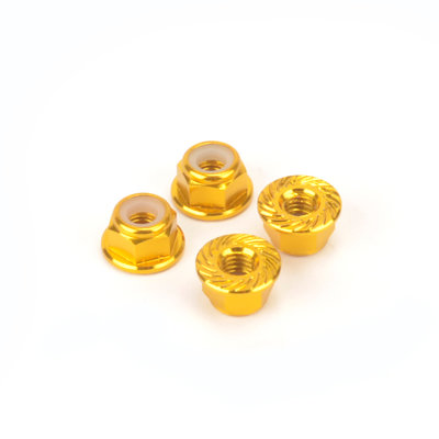 M4 ALLOY SERRATED NYLOC NUTS - GOLD - 4PCS